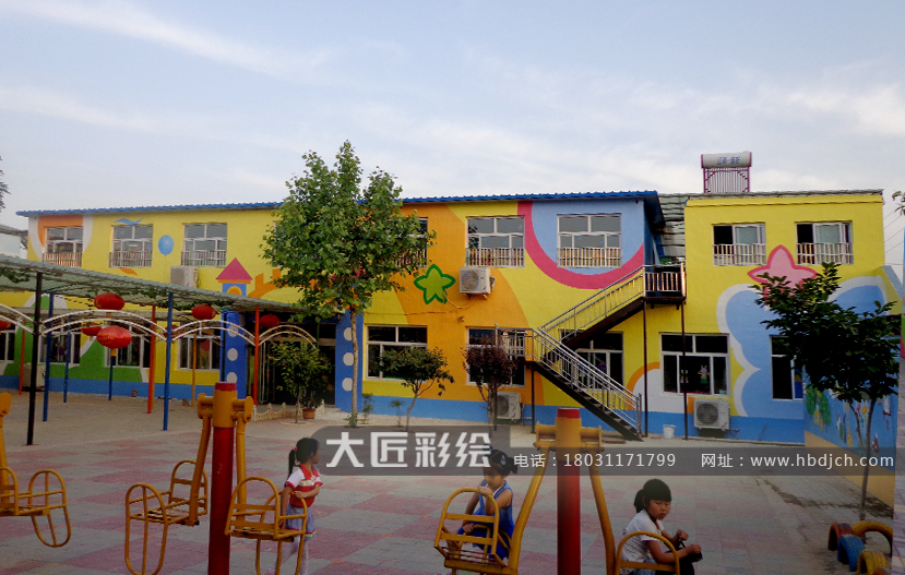 石家莊墻體彩繪 紫荊花幼兒園圍墻彩繪作品(圖1)