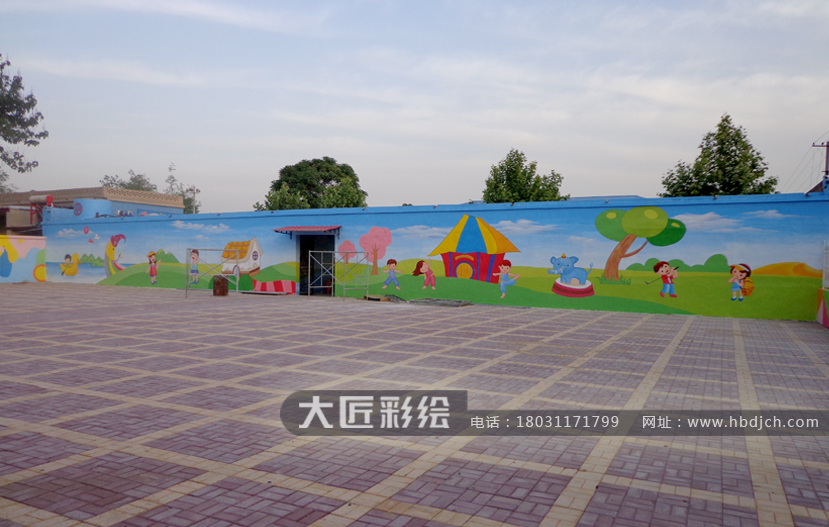 石家莊墻體彩繪 紫荊花幼兒園圍墻彩繪作品(圖3)